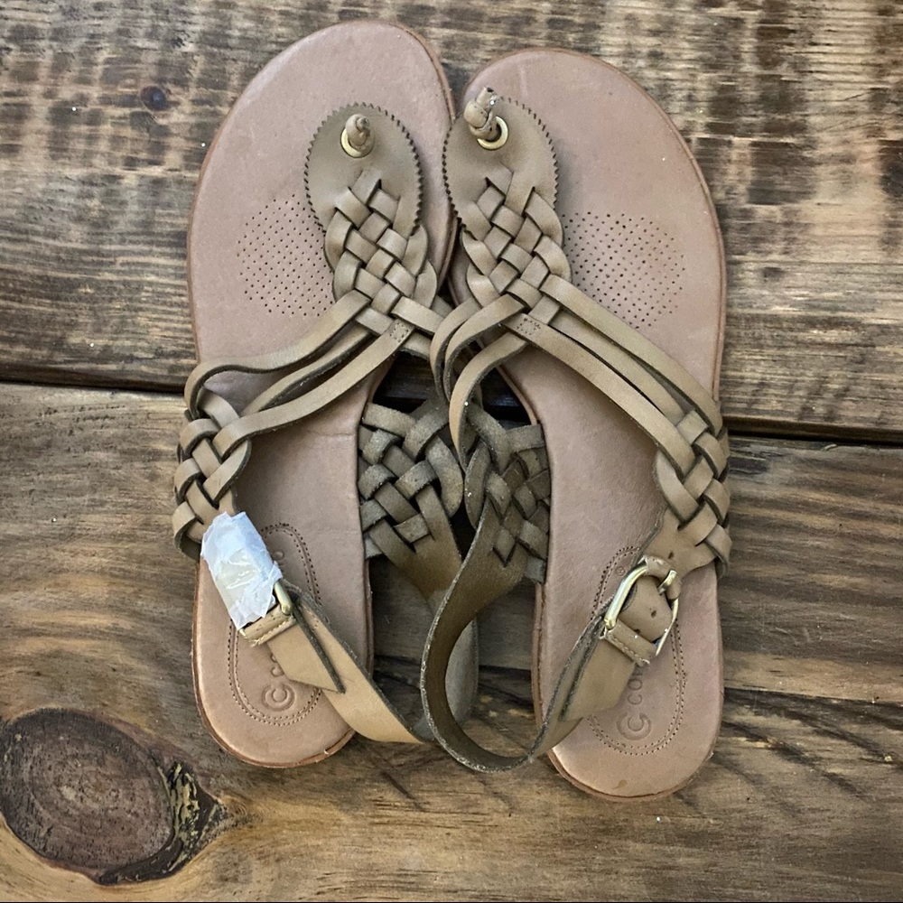 Corso Como Tan Braided Leather Flat Sandals